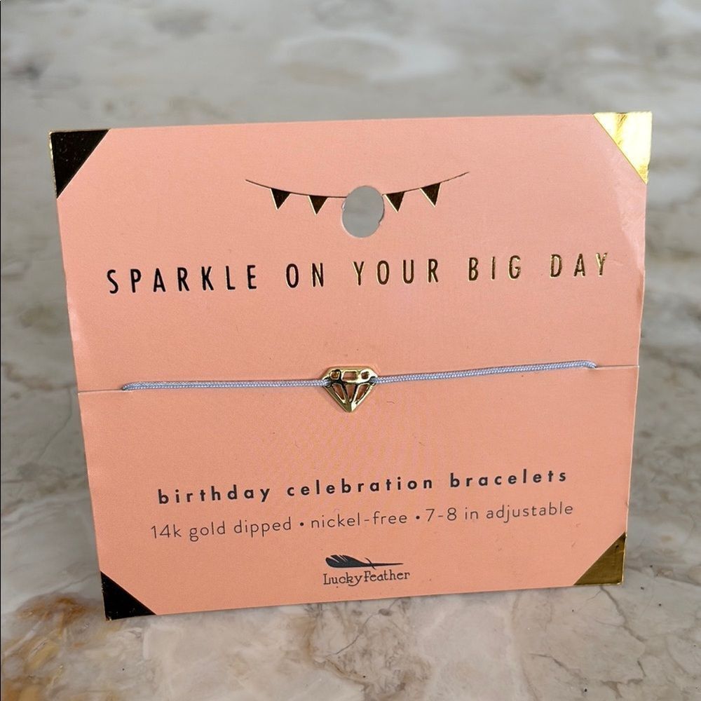 Lucky Feather Sparkle On Your Big Day Birthday Celebration Bracelet 14K Gold Dip